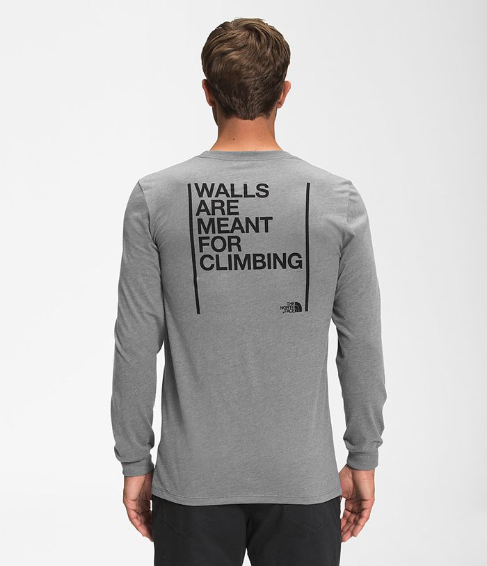 The North Face T Shirts Męska Szare Długi Rękaw Walls - DGYI15028